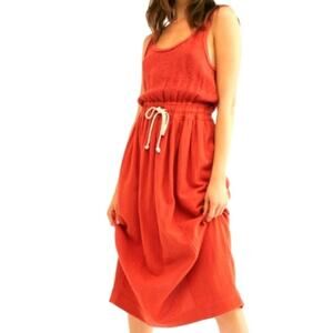 FREE PEOPLE | Those Sunshine Feels Midi Tank Dress Tie Waist Rust Orange | Large